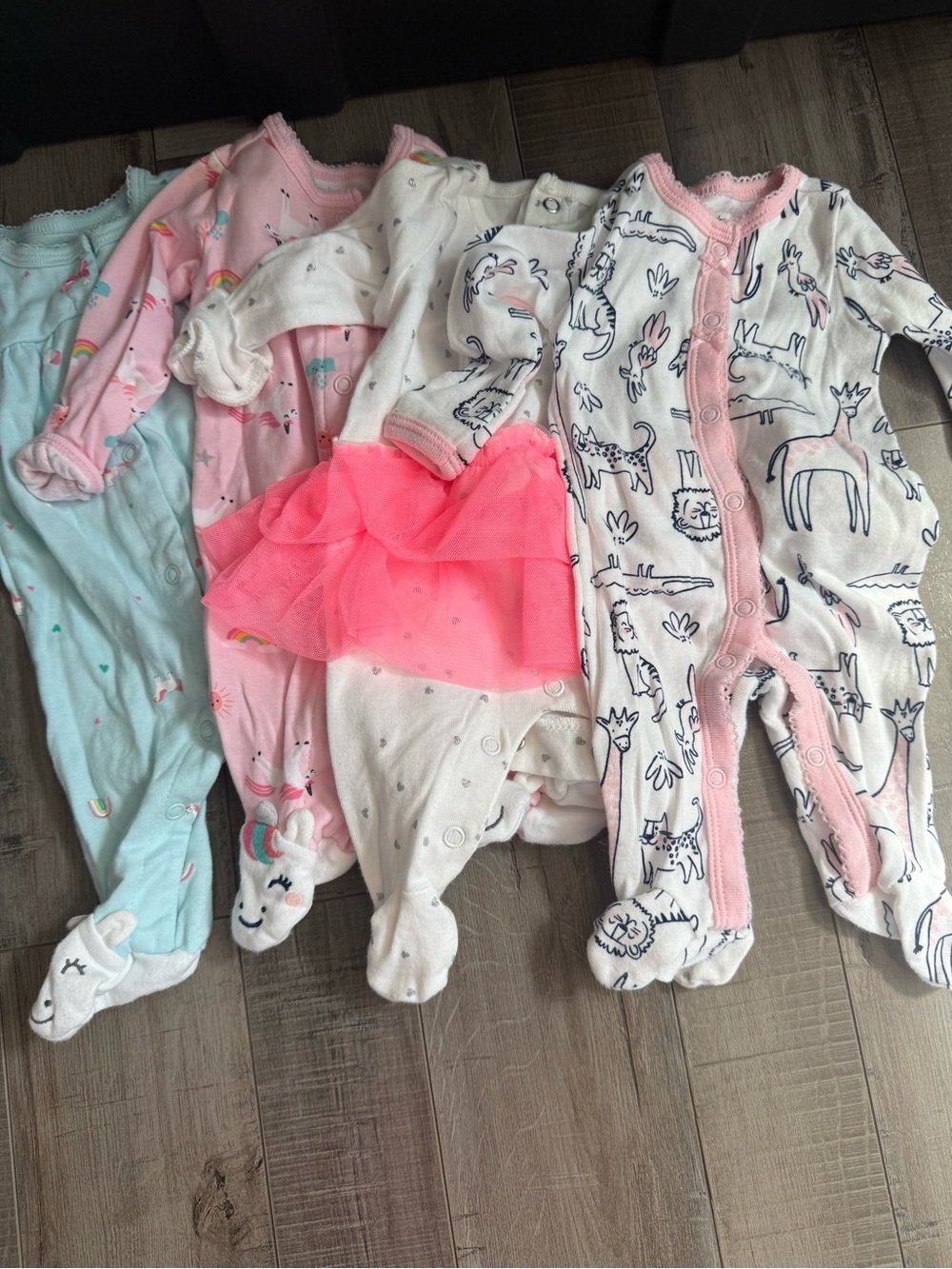 Carter's Pink and White Animal Print Tulle Footed One-Piece Pajamas